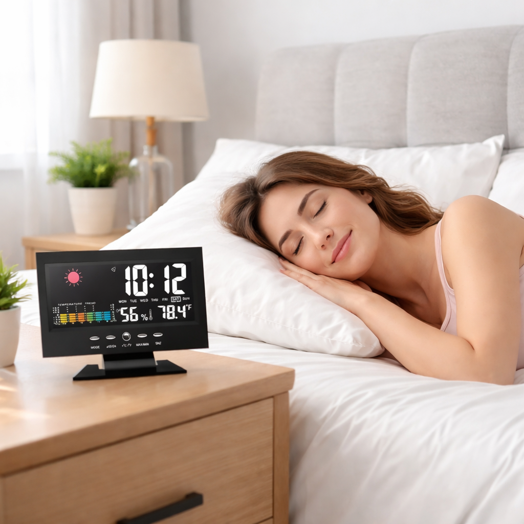 LED Digital Alarm Clock Weather Station Temperature Display (2) LED digital alarm clock weather station temperature display, 1 unit - Image 1