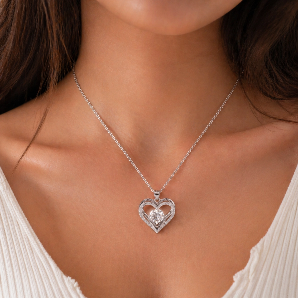 NATG145 925 silvery plated 1-Carat moissanite necklace, 1 unit - Image 1