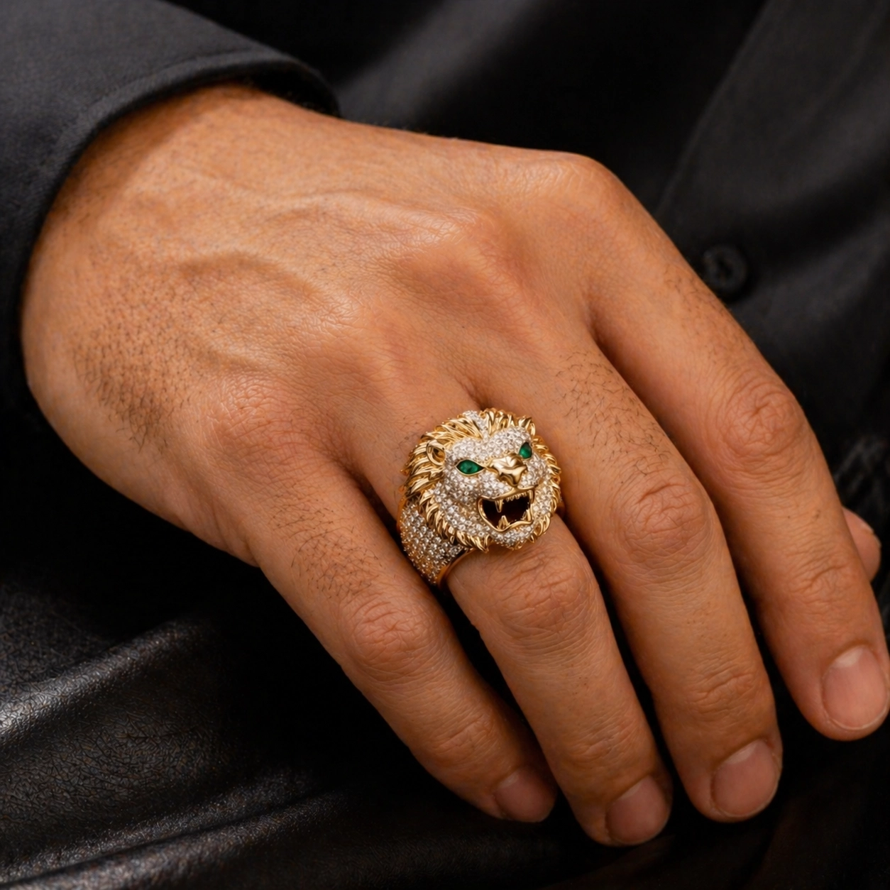 NATG146 925 silver 18K gold plated lion king ring, 1 unit - Image 1