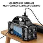 Rechargeable LED camping flashlight solar USB emergency light, 1 unit - Image 5