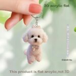 2D flat cute white teddy dog acrylic keychain with fluorescent bow, 1 unit - Image 3