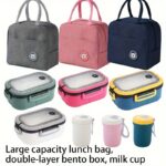 Lunch bag set with large capacity lunch box and milk cup, 3 pack
