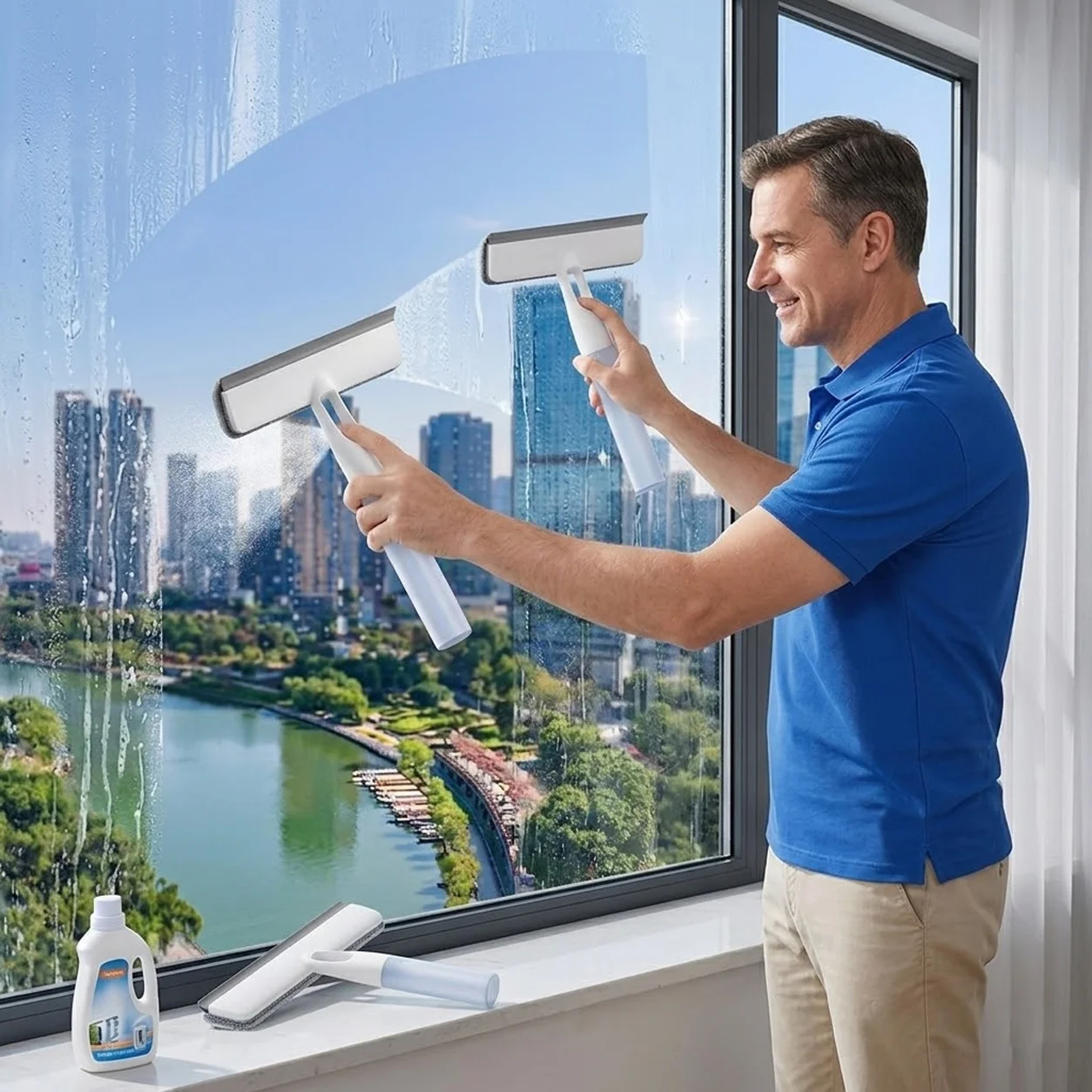 17 3-in-1 glass cleaning kit with collection tank, 1 unit - Image 1
