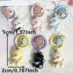 Three-dimensional cat cartoon bell keychain set, 6 pack - Image 4