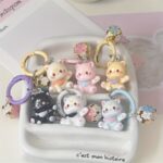 Three-dimensional cat cartoon bell keychain set, 6 pack - Image 6