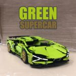 Green supercar building block toy set, 1488 piece set - Image 6