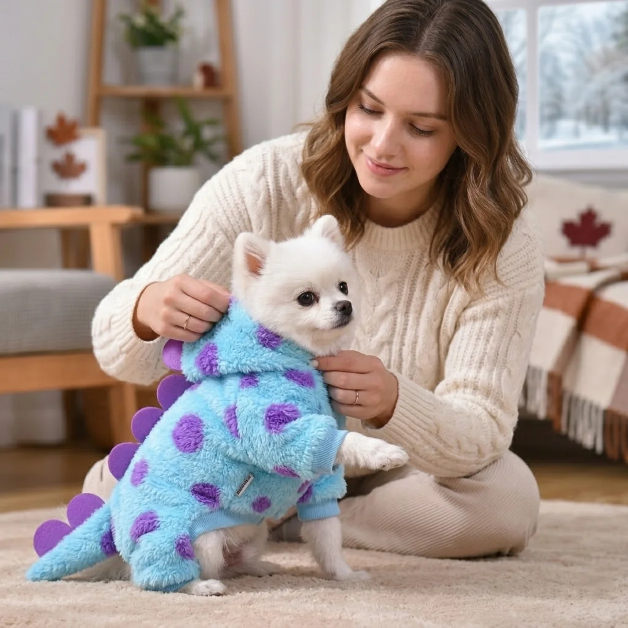 NATG283 Short floral dinosaur pet sweatshirt jacket for dogs & cats, 1 unit - Image 1