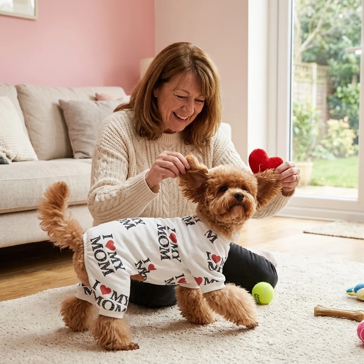 NATG286 I love mom i love dad print pet clothes dog jumpsuit, 1 unit - Image 1