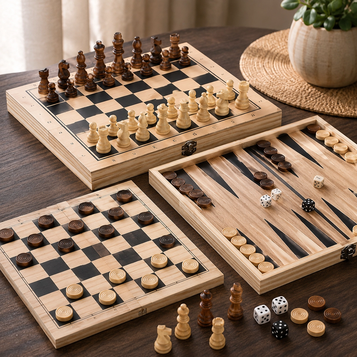 NATG317 Advanced 3-in-1 chess, backgammon & checkers board game, 1 unit - Image 1