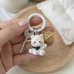 Three-dimensional cat cartoon bell keychain set, 6 pack