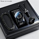 Men's elegant fashion steel strap watch, necklace, 4 pack