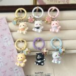 Three-dimensional cat cartoon bell keychain set, 6 pack - Image 2