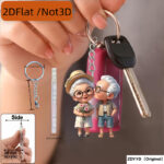 2D flat, 2D plane, old couple acrylic car keychain, 1 unit