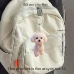 2D flat cute white teddy dog acrylic keychain with fluorescent bow, 1 unit - Image 8