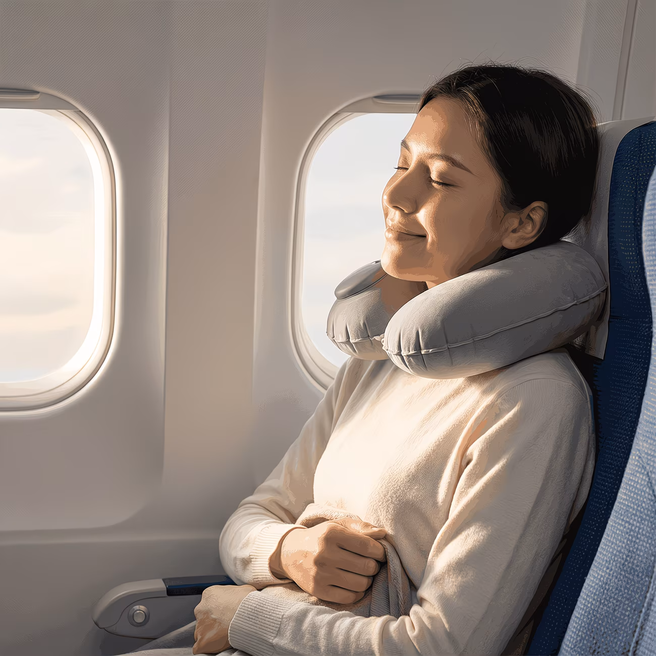 Inflatable Travel Neck Pillow U-Shaped Portable Foldable Cervical Support Pillow for Airplane & Travel Comfort
