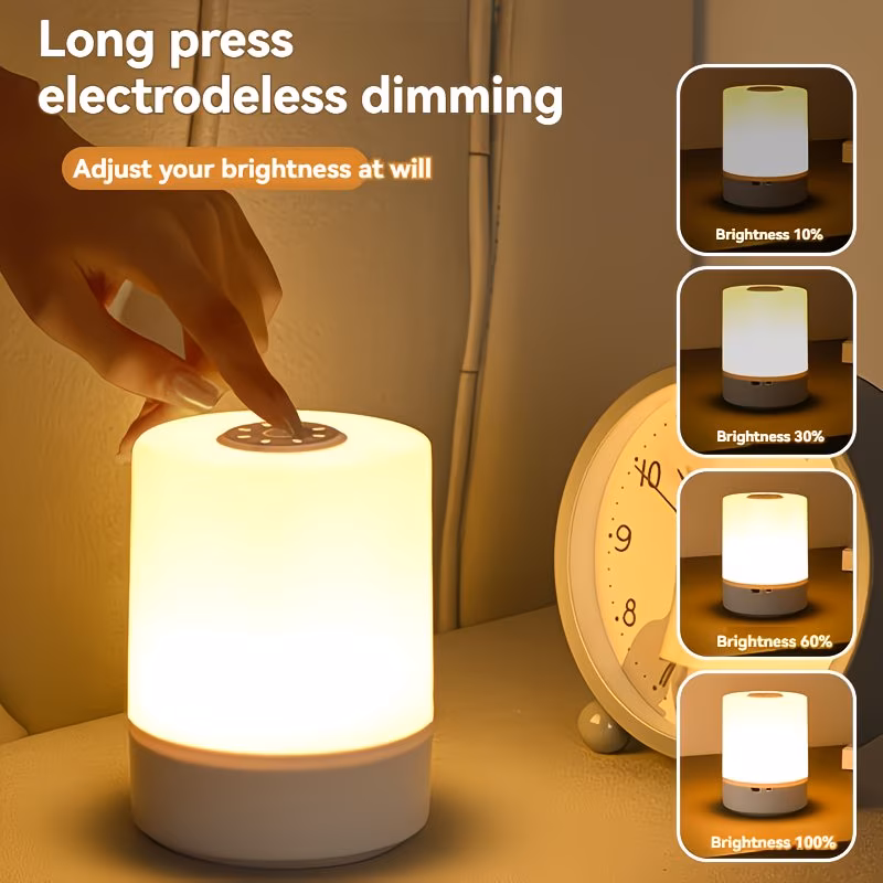 Touch Bedside Lamp – Dimmable 3-Color LED Night Light with Soft Glow & USB Charging