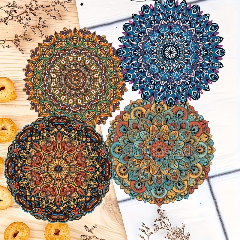 6pcs Mandala Flower Coasters Set – Heat Resistant Non-Slip Table Mats for Drinks, Plates & Home Decor