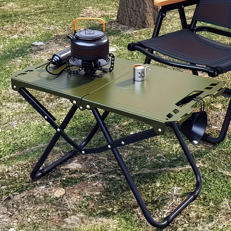 Portable Folding Camping Table – Lightweight Outdoor Picnic Table with Foldable Iron Frame, Lamp Holder & Storage Bag