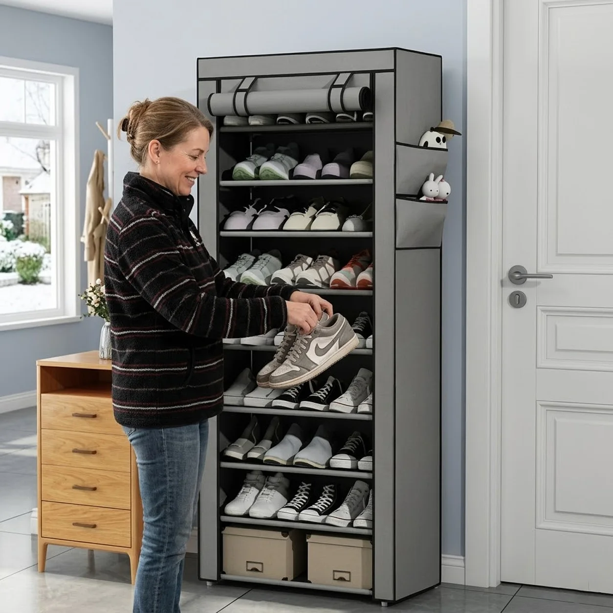 NATG376 5/8/10 layer shoe rack with non-woven fabric cover, 1 unit - Image 1