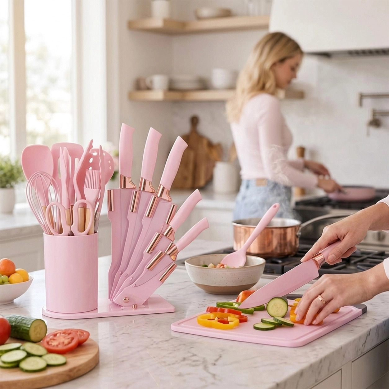 NATG404 Pink kitchen knife & utensil set, 1 unit - Image 1