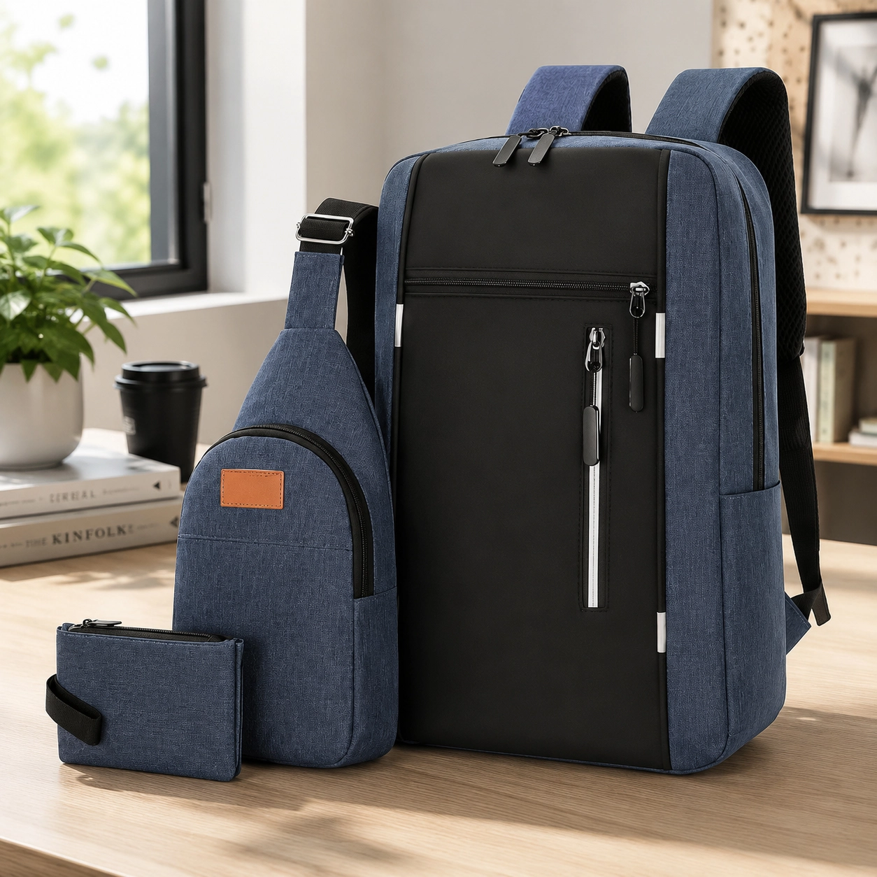 NATG406 Three-piece set: laptop bag, chest bag, and wallet, 1 unit - Image 1