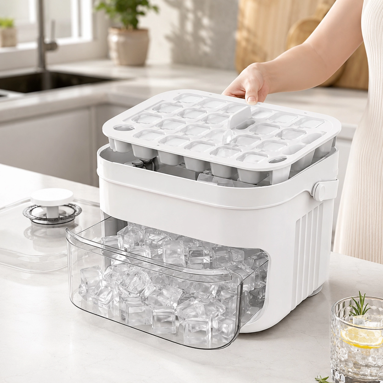 NATG416 Push-type cube ice mold with storage box, 1 unit - Image 1