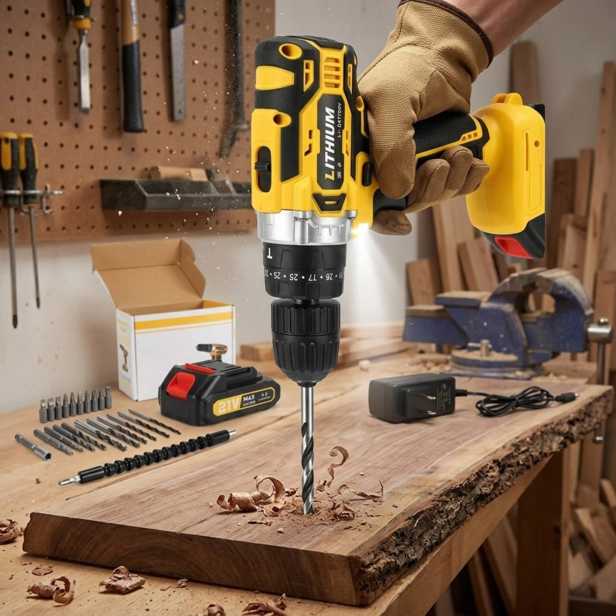 NATG417 21V cordless lithium-ion impact drill set, 1 unit - Image 1