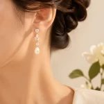 High-end moissanite-designed leaf faux Pearl earrings, 1 unit
