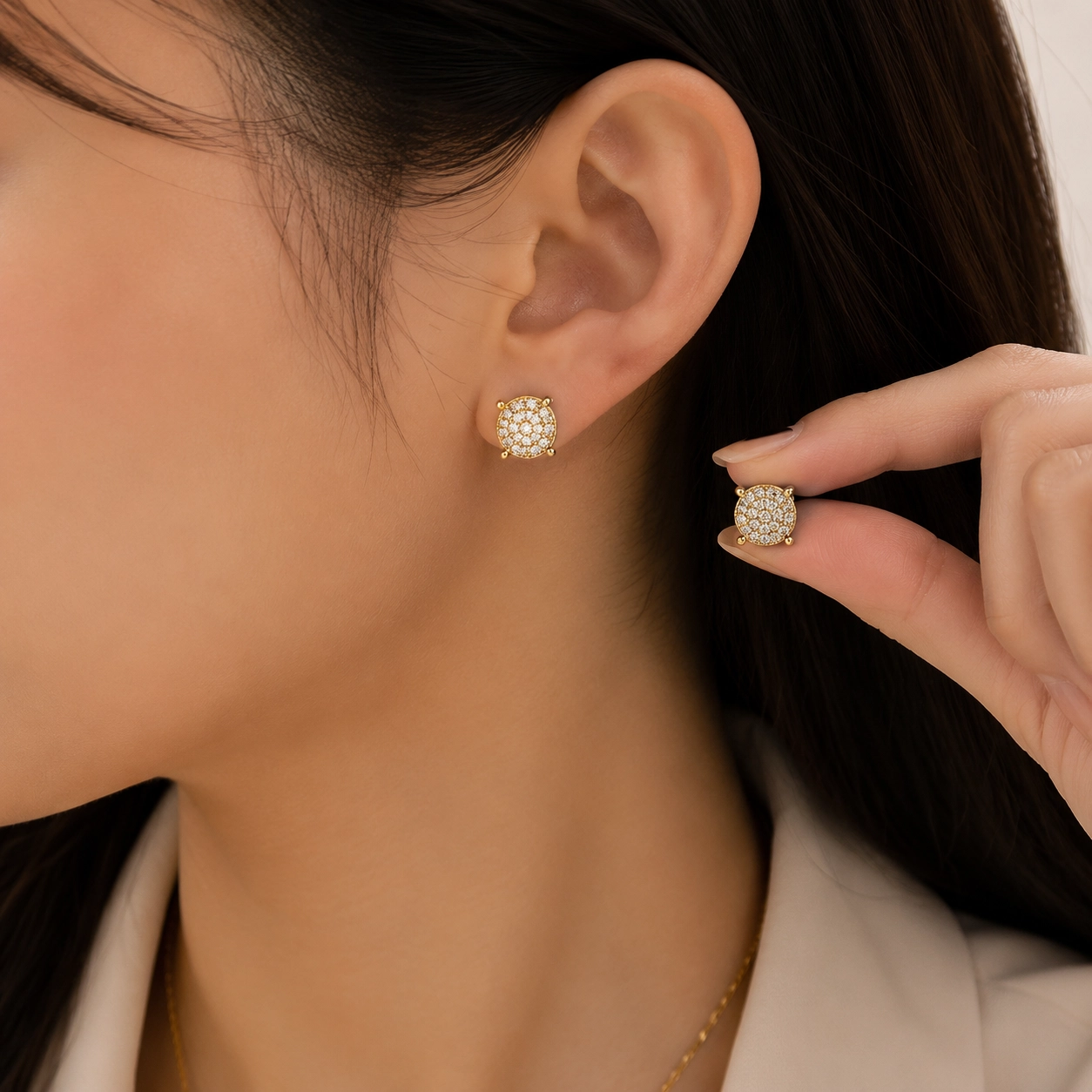 NATG430 Vintage k-plated rhinestone stud earrings, 1 pair pack - Image 1