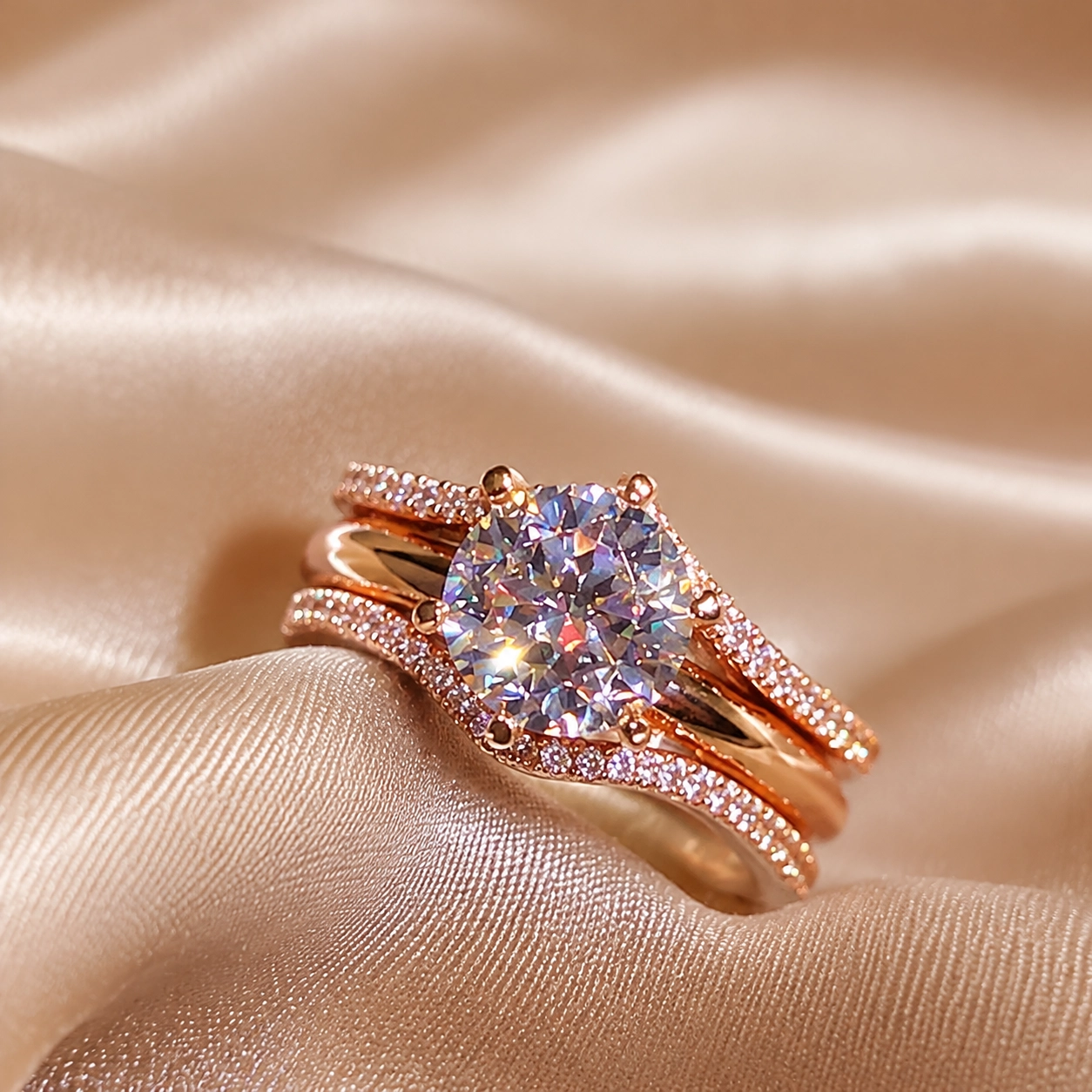 NATG431 Classic luxury six-prong knurled CZ engagement ring, 1 unit - Image 1