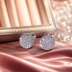 Elegant fashion round shiny rhinestone stud earrings, 1 unit