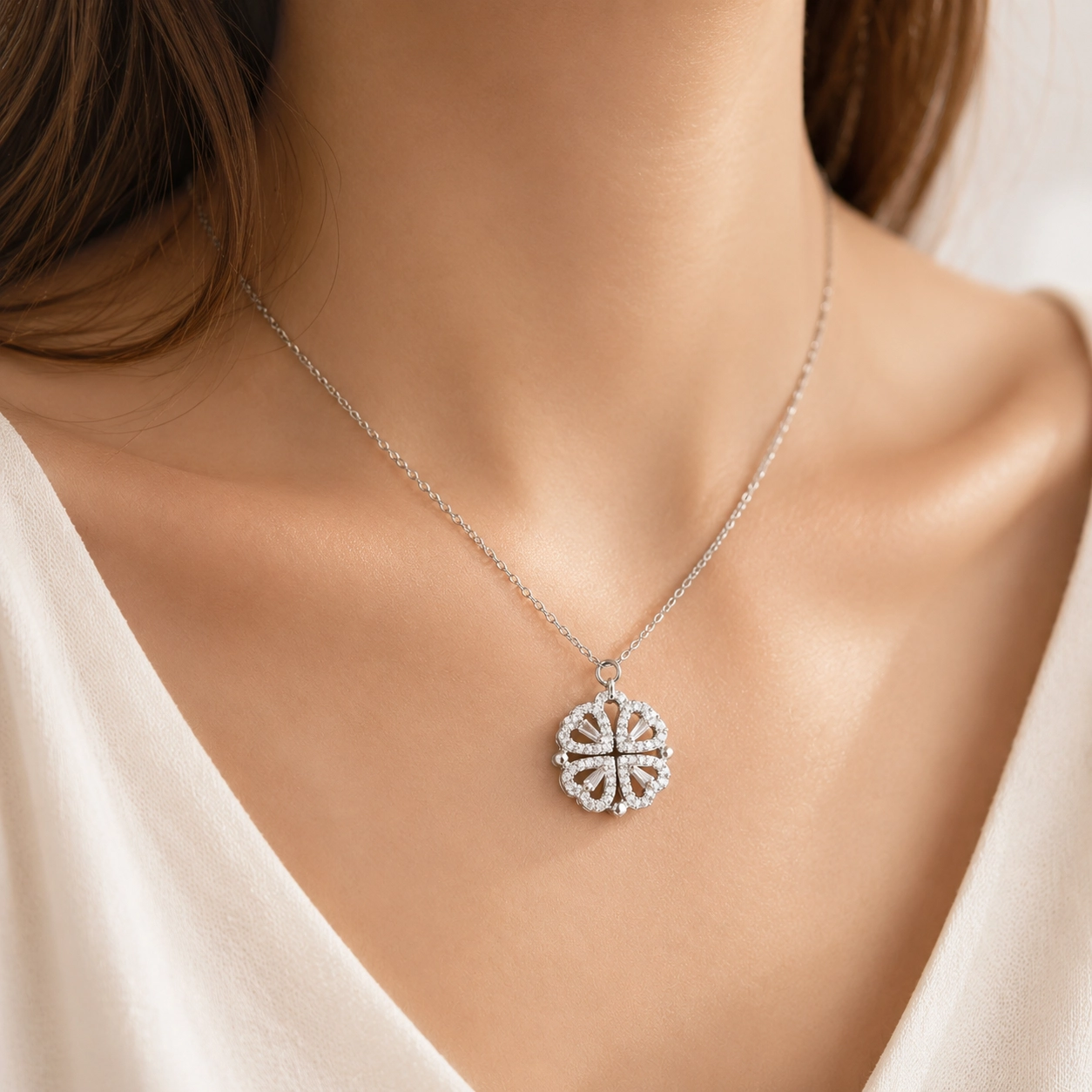 NATG453 3 colors four-leaf clover pendant necklace sparkling charm jewelry, 1 unit - Image 1