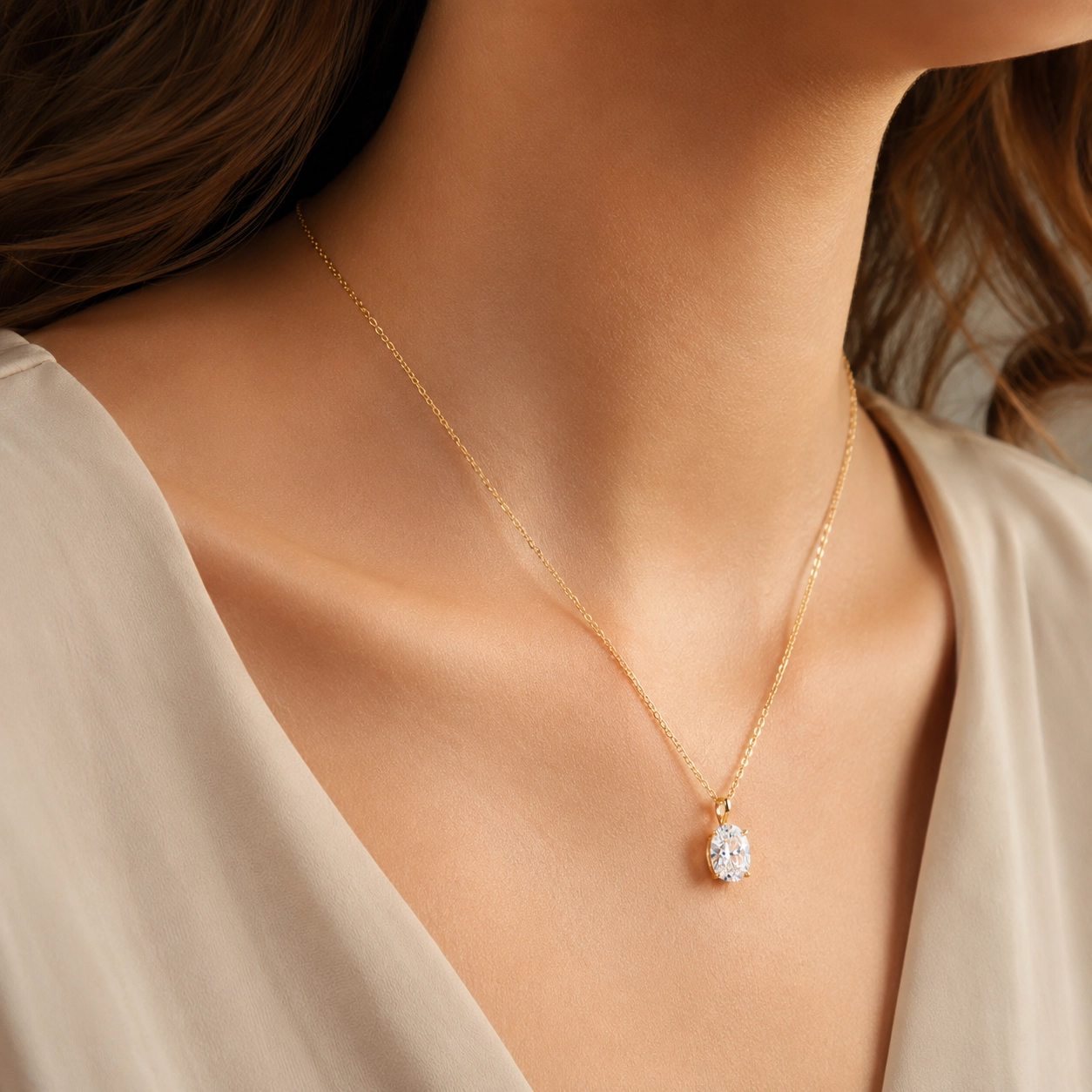 NATG455 Elegant oval zirconia pendant necklace minimalist jewelry for women, 1 unit - Image 1