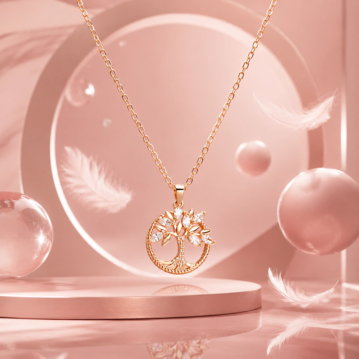 NATG457 Creative tree of life gemstone pendant necklace elegant fashion jewelry, 1 unit - Image 1