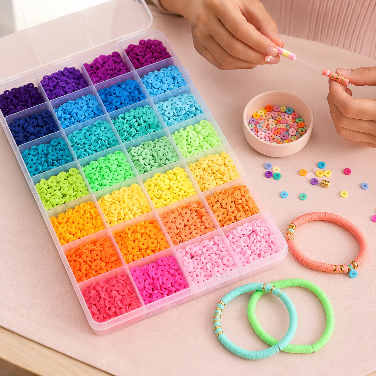NATG458 Clay beads bracelet making kit, DIY jewellery craft set, 2000 piece set - Image 1