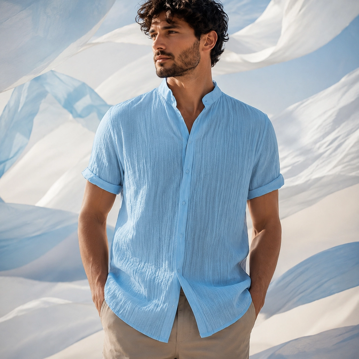 NATG466 Pearson men’s summer stand collar short sleeve shirt, 1 unit - Image 1