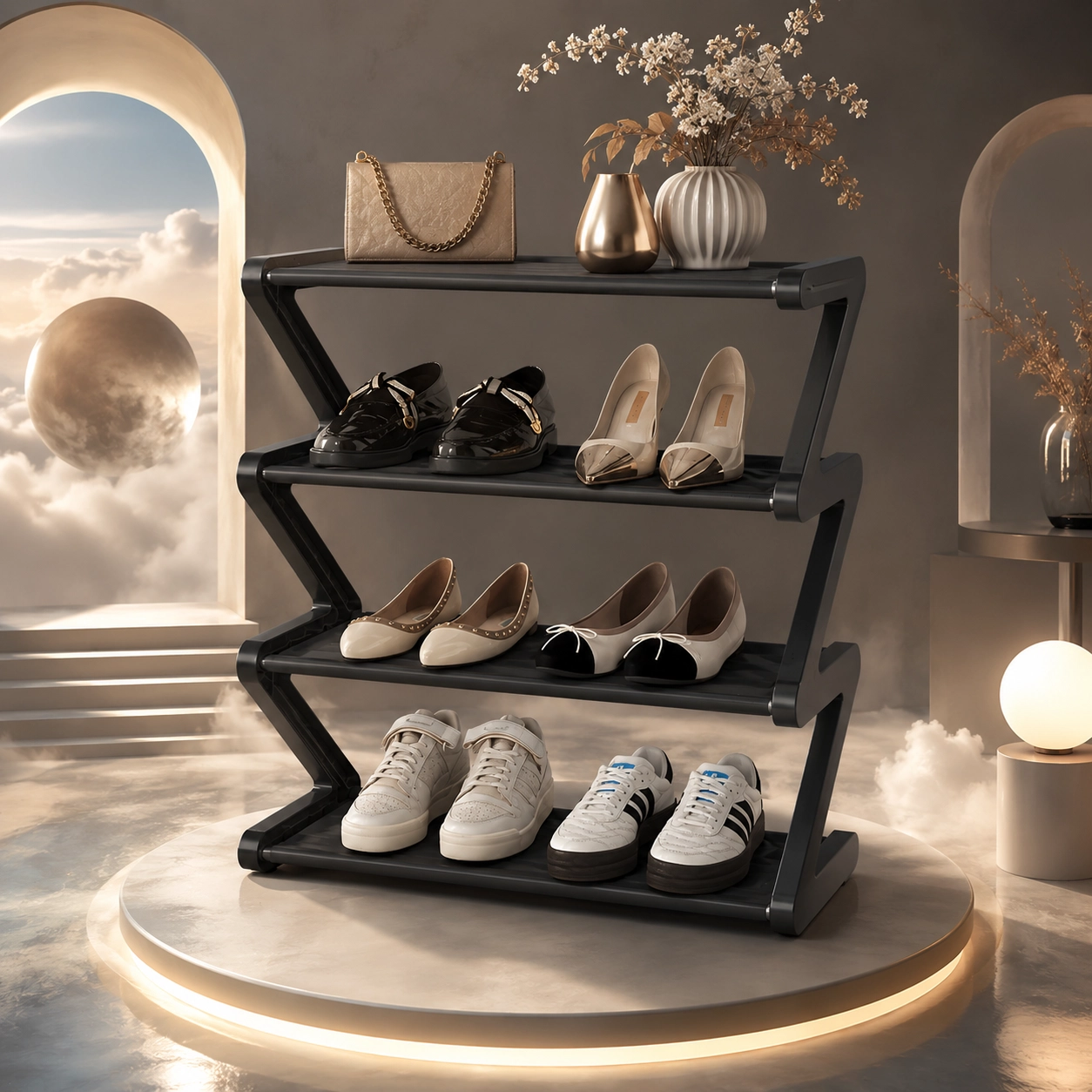 NATG473 Fashion warm color 4-Layer z-shaped shoe rack plastic, 1 unit - Image 1