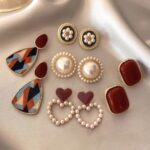 5-Pair Vintage Faux Pearl Gold-Plated Earrings Set for Women
