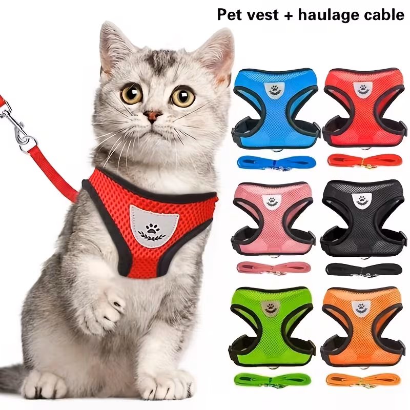 Reflective Dog & Cat Harness & Leash Set with Soft Mesh, Adjustable Vest for Safe Walking