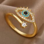 Adjustable Evil Eye Cubic Zirconia Open Ring for Women