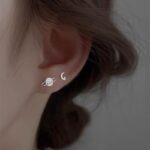 Asymmetrical Planet & Moon Stud Earrings for Women