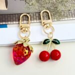 Cute Resin Fruit Keychain Bag Charm Set – Cherry & Strawberry - Image 5
