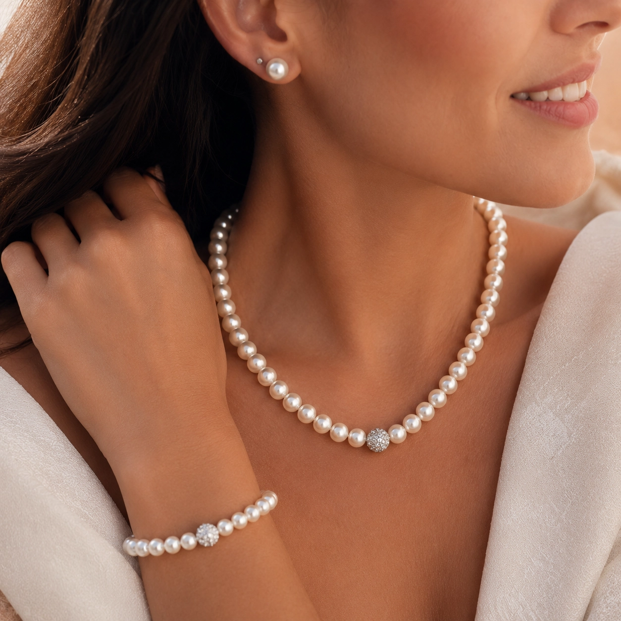 NATG490 Elegant white faux Pearl jewelry set, necklace, 1 unit - Image 1