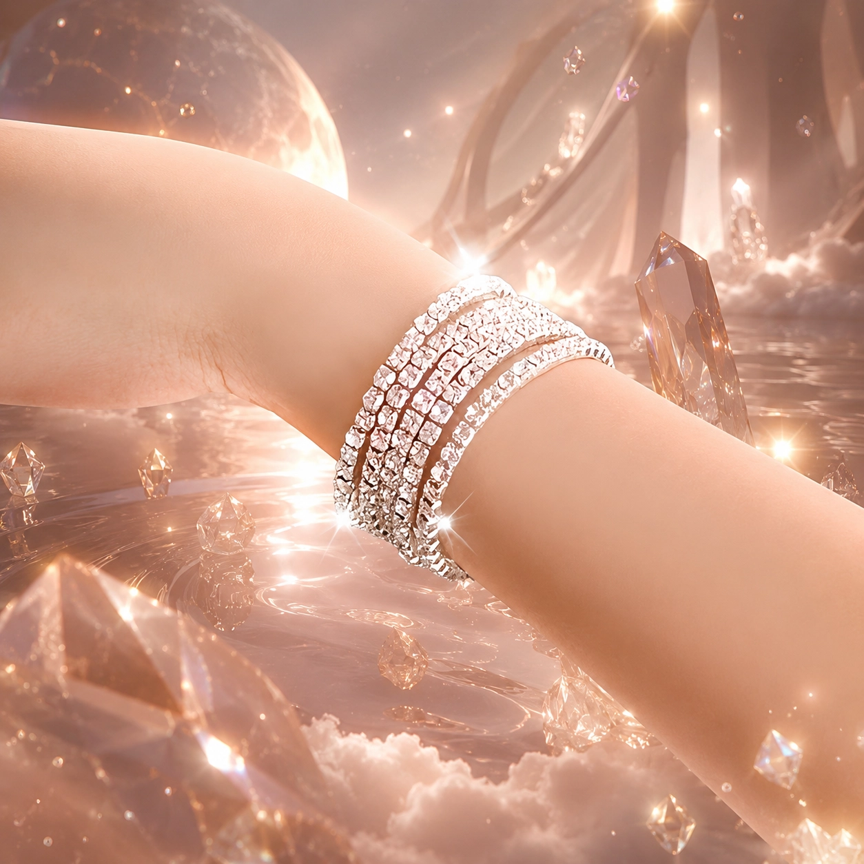 NATG491 Sparkling rhinestone elastic bracelet set for women, 5 piece set - Image 1
