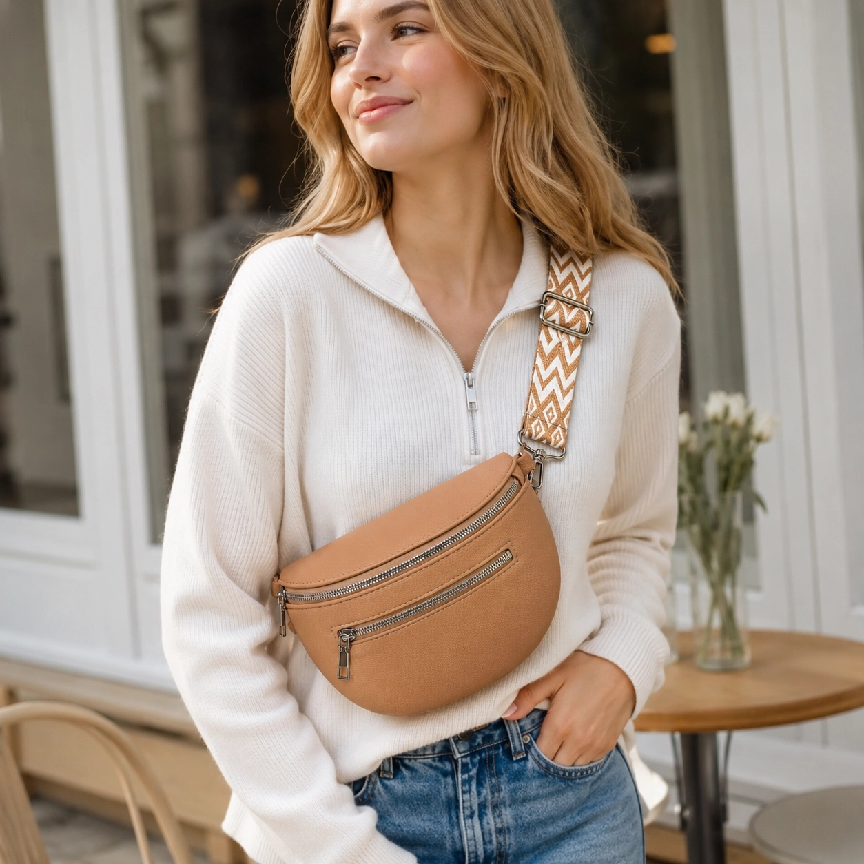 NATG509 Women's PU crossbody waist bag, double zip, 1 unit - Image 1