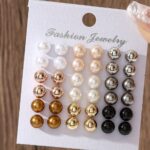18-Pair Multicolor Pearl Stud Earrings Set
