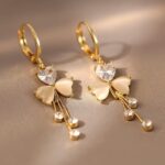 Women’s Floral Crystal Tassel Drop Earrings - Image 3