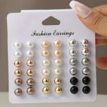 18-Pair Multicolor Pearl Stud Earrings Set - Image 8