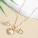 2-Piece Pearl Rhinestone Necklace and Stud Earrings Jewelry Set - Image 3