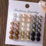 18-Pair Multicolor Pearl Stud Earrings Set